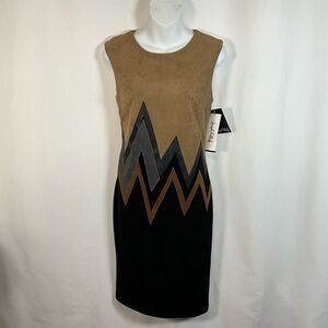 Joseph Ribkoff Dress Size 4  NWT Black, Tan and Gray Zig Zag Design Velour